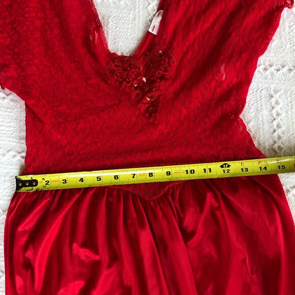 VTG Adonna Lace & Satin Nightgown Slip Dress S Red Long USA Lingerie Romantic - Picture 11 of 13
